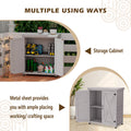 Potting Bench With Storage Cabinet And Metal Table Top For Outdoor Patio,Outdoor Work Station Table Gray Solid Wood