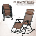 Outsunny Set Of 2 Outdoor Rocking Chairs, Foldable Reclining Zero Gravity Lounge Rocker With Pillow, Cup & Phone Holder, Combo Design With Folding Legs, Brown Brown Fabric Metal