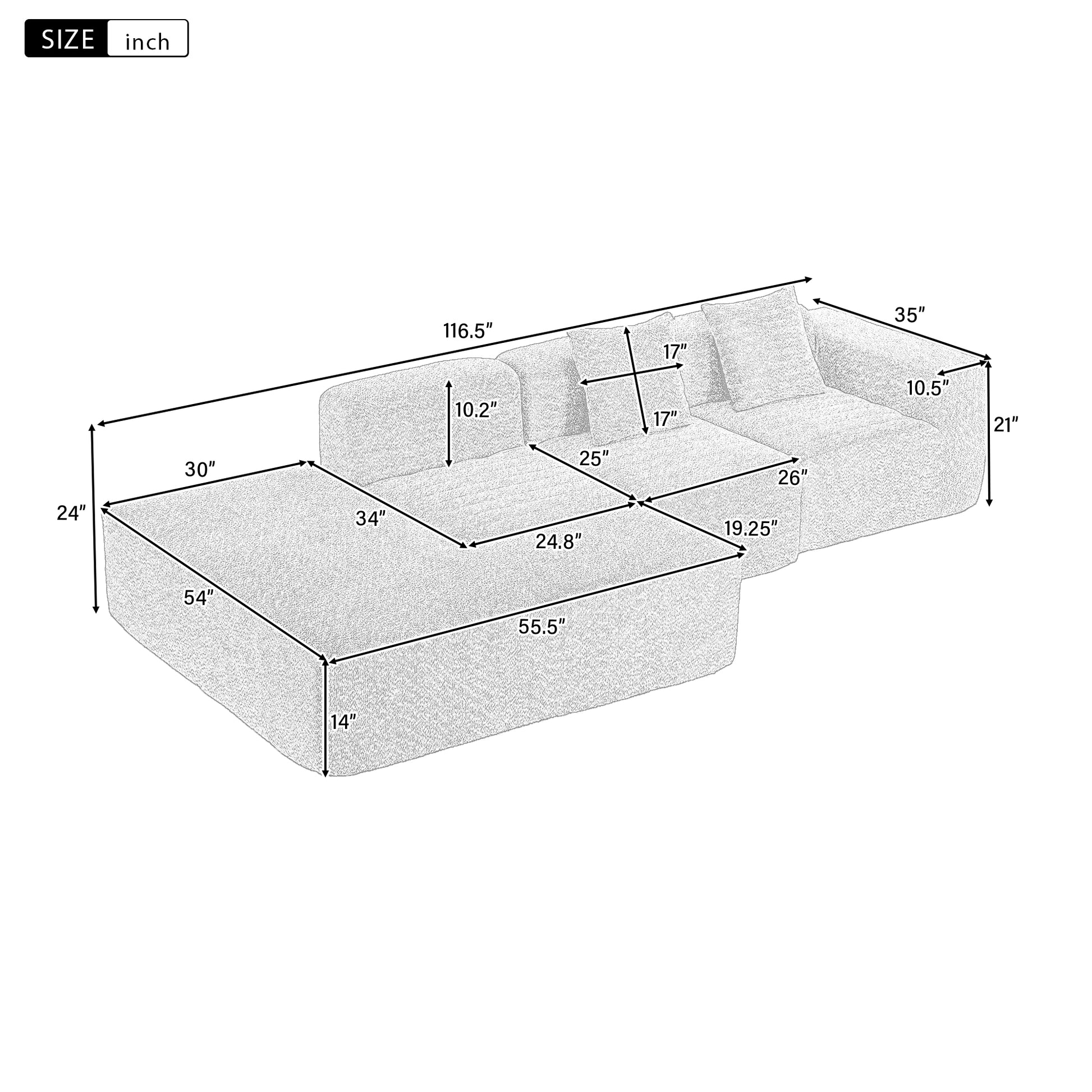 116.5" Sectional Sofa Full Compressed Sofa Couch Free Combined Sofa For Living Room, Green Green Foam Polyester 4 Seat