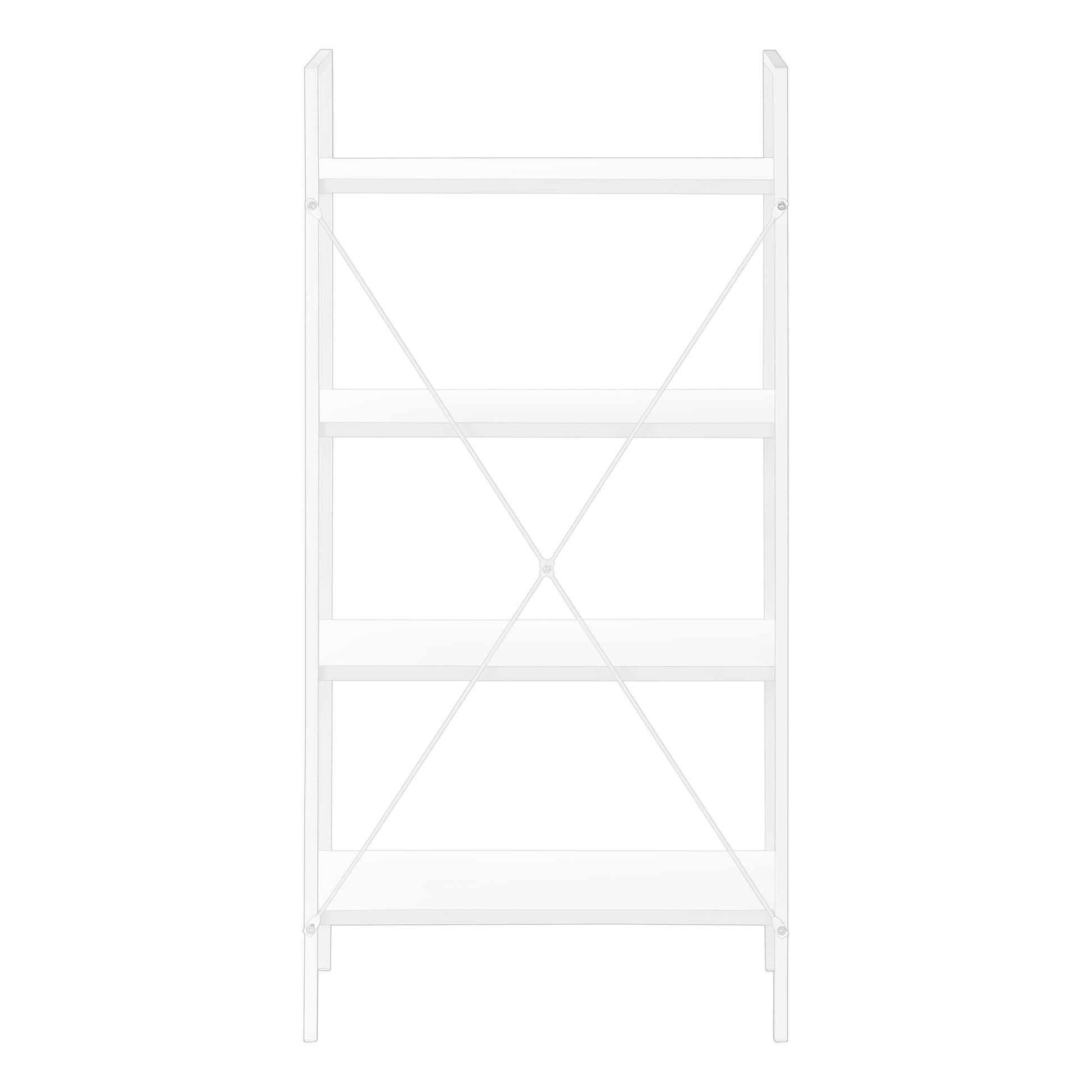 Bookshelf, Bookcase, 4 Tier, 48"H, Office, Bedroom, White Laminate, White Metal, Contemporary, Modern White Particle Board