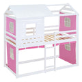 Twin Size Bunk Wood House Bed With Tent, Pink White Twin Pink White Solid Wood Mdf