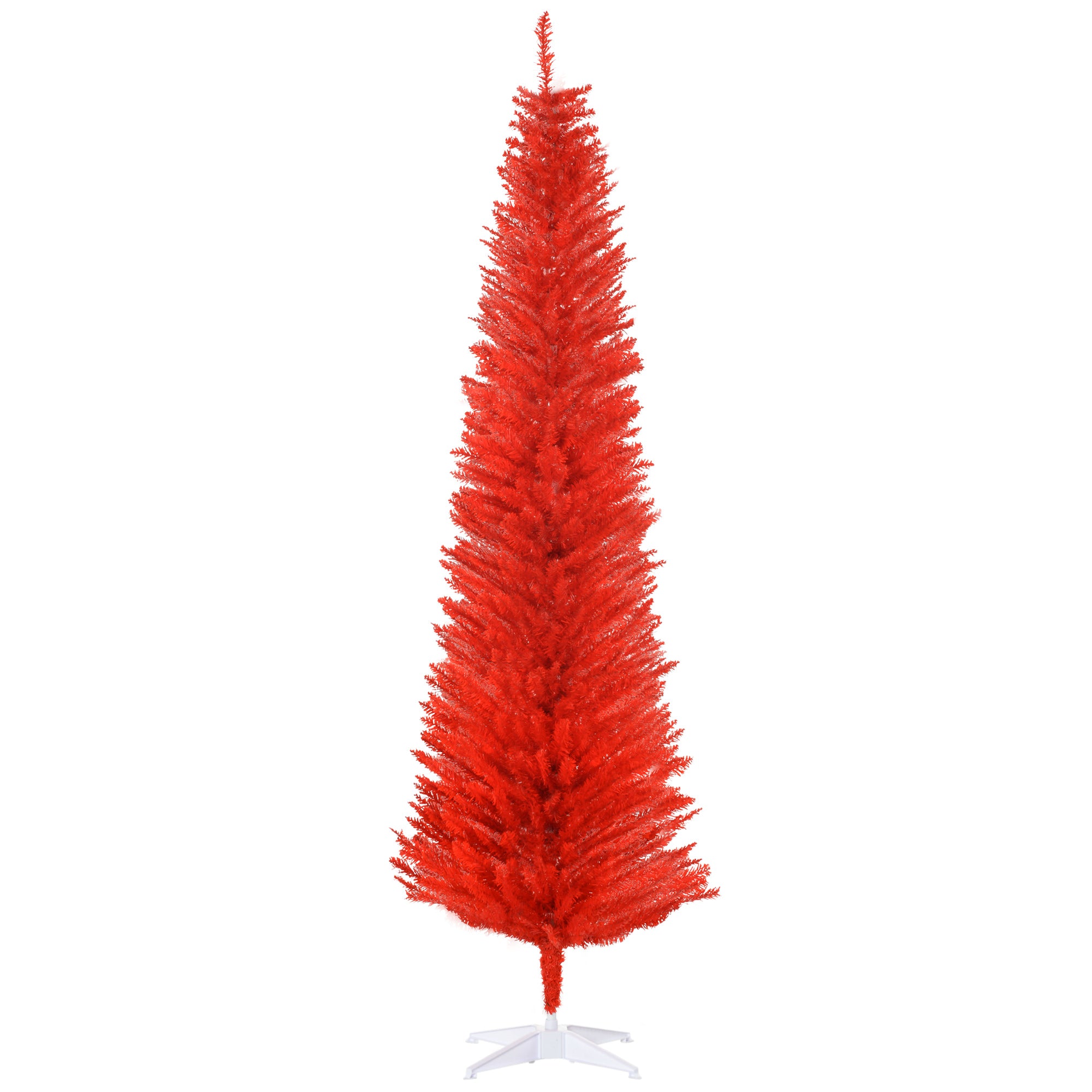 Homcom 7' Artificial Pencil Christmas Tree, Slim Xmas Tree With 499 Realistic Branch Tips And Plastic Stand, Red Red Plastic