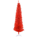 Homcom 7' Artificial Pencil Christmas Tree, Slim Xmas Tree With 499 Realistic Branch Tips And Plastic Stand, Red Red Plastic