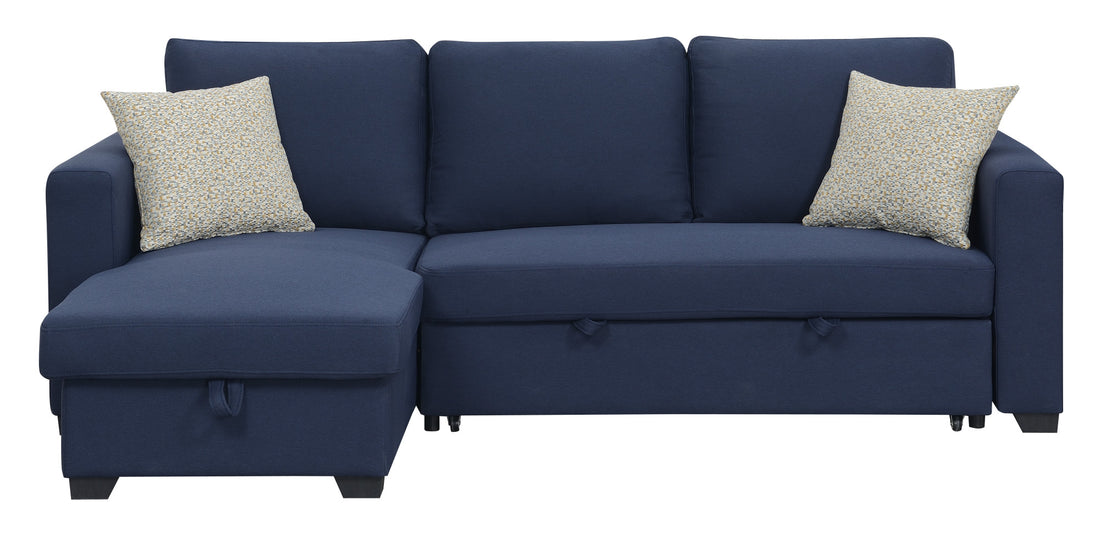 Pensole Blue Reversible Pop Up Sleeper Sectional Blue Foam Solid Wood 3 Seat