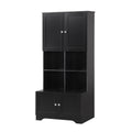 Tall And Wide Bathroom Floor Storage Cabinet, Bathroom Storage Unit, Freestanding Cabinet With 4 Doors, Adjustable Shelves, Open Multi Layer Shelves, Black Black Mdf