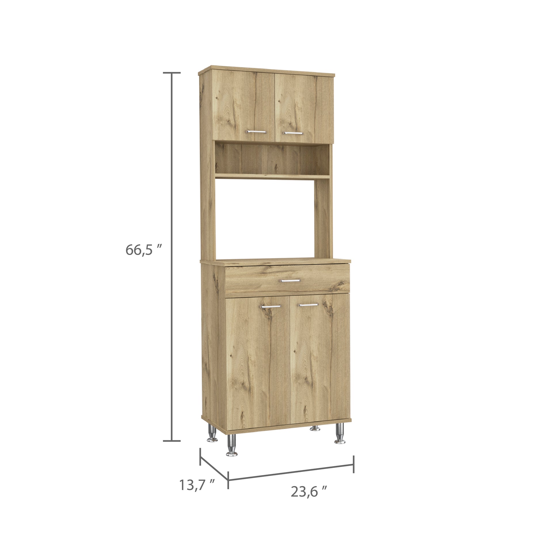 Bay Area Pantry, Two Door Cabinets, One Drawer, Four Adjustable Metal Legs Beige Kitchen Contemporary Melamine Engineered Wood