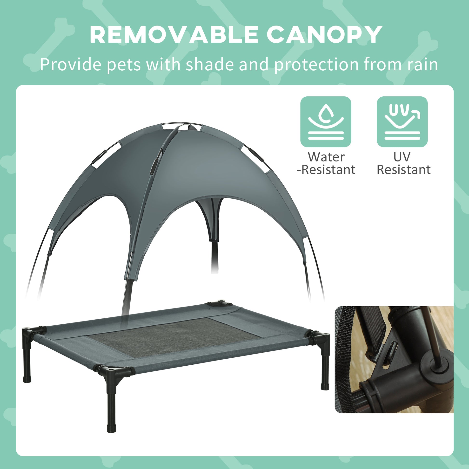 Pawhut Elevated Portable Dog Cot Pet Bed With Uv Protection Canopy Shade, 30 Inch, Gray Gray Metal