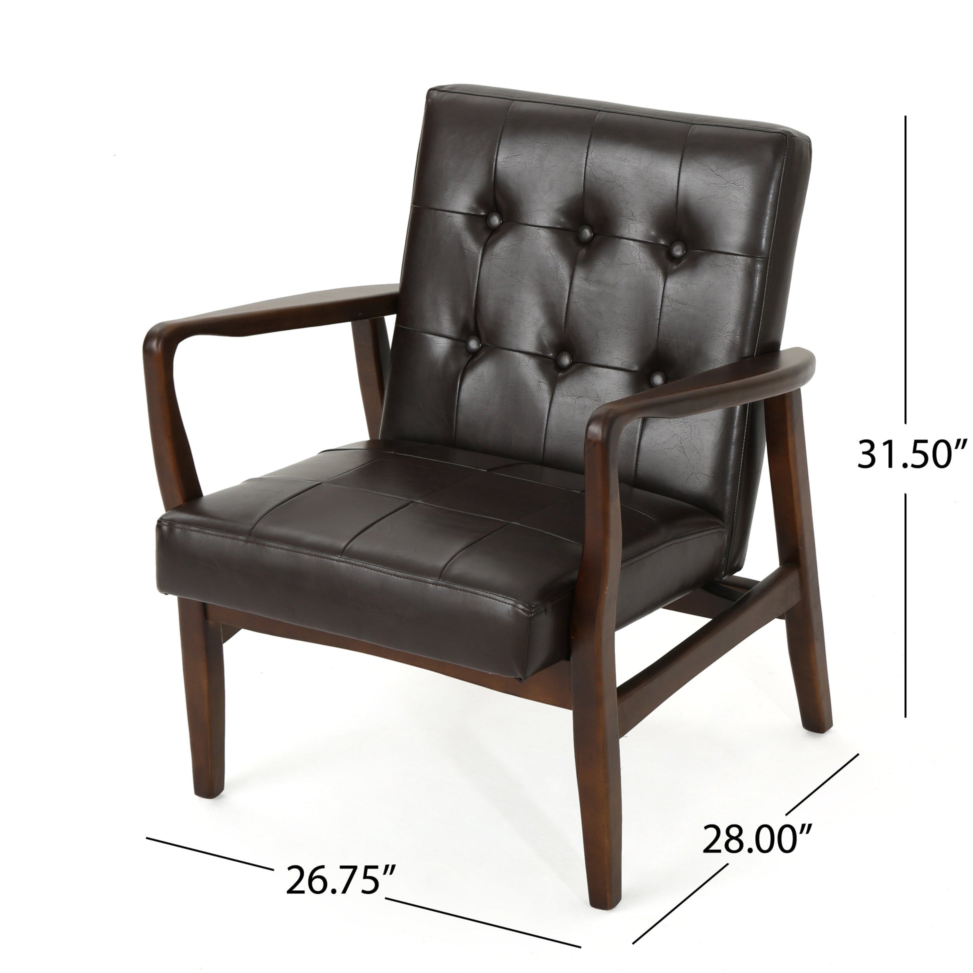 Club Chair, Mid Century Modern Faux Leather Club Chair With Wood Frame Brown Pu
