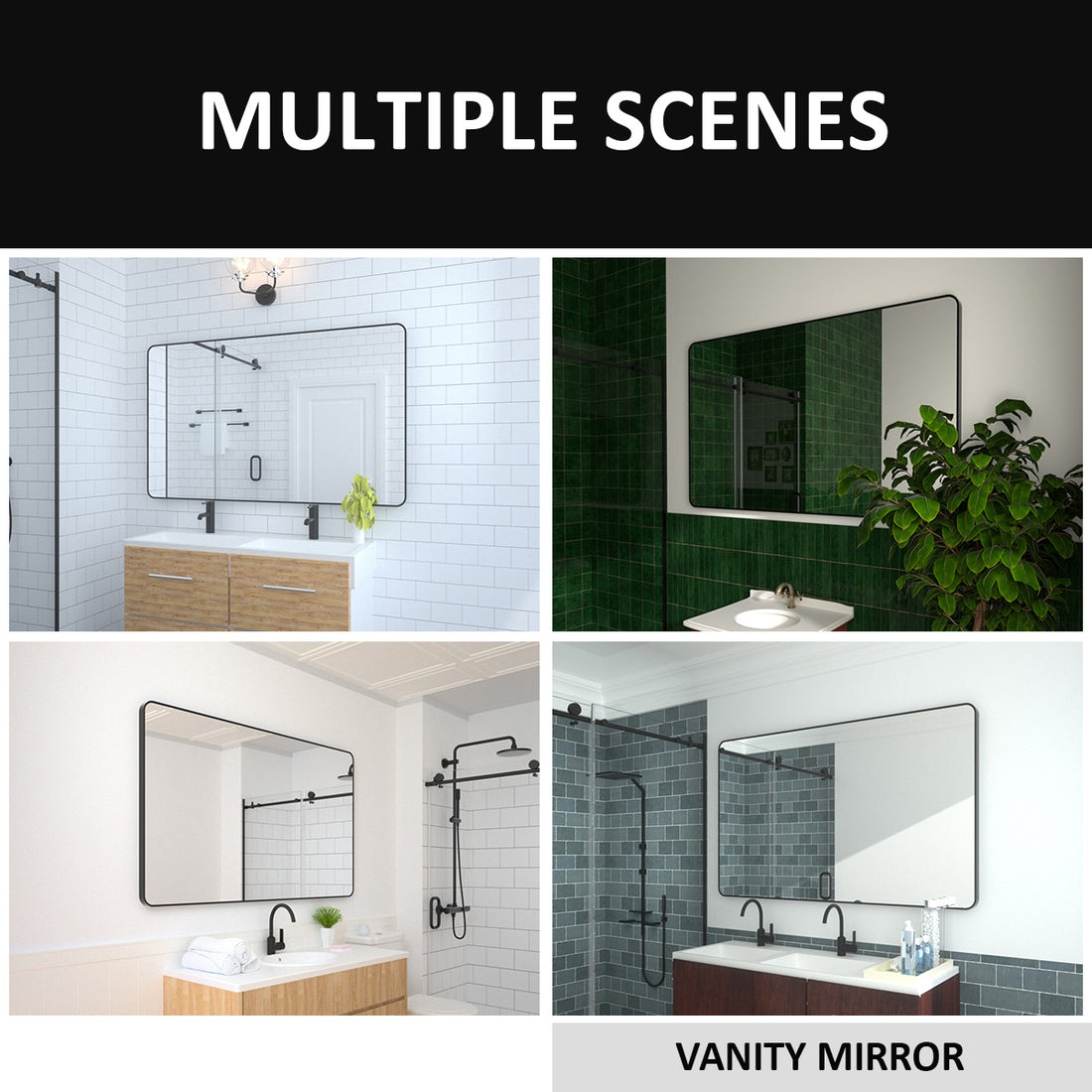 60X36 In. Aluminum Framed Rounded Rectangle Bathroom Wall Mirror, Matte Black Bathroom Vanity Mirror Farmhouse, Anti Rust, Tempered Glass Mirrors, Hangs Horizontally Or Vertiy Matte Black Aluminum