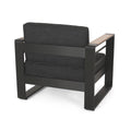 Outdoor Club Chair, Black Natural Dark Gray Black Metal & Wood