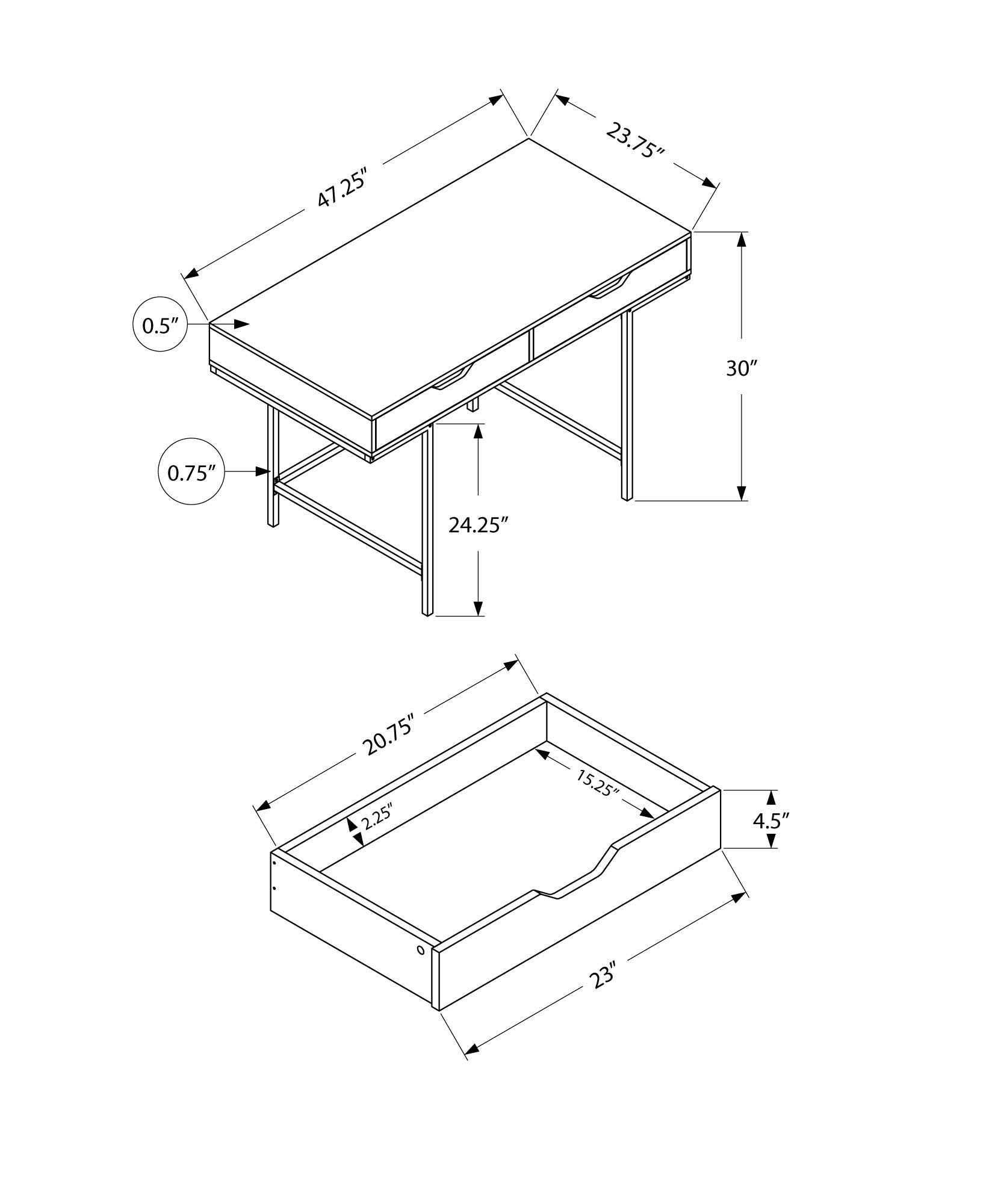 Computer Desk, Home Office, Laptop, Storage Drawers, 48"L, Work, White Marble Look Laminate, Black Metal, Contemporary, Modern White Particle Board