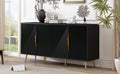 Stylish Sideboard With Wave Geometric Design, Conical Legs, Adjustable, Suitable For Study, Entryway And Living Room Black American Design Mdf