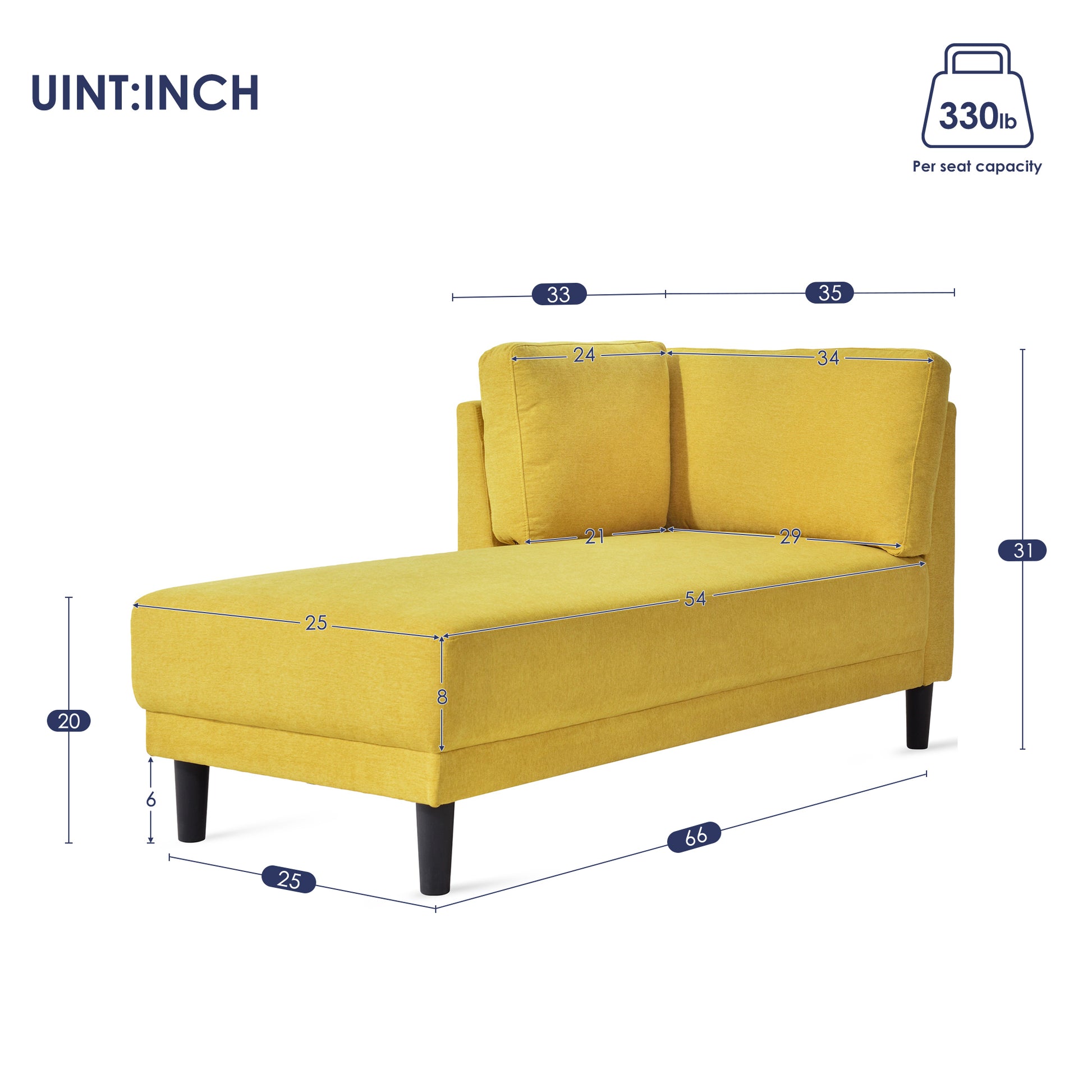 Video 65" Mid Century Modern Fabric Corner Lounge Chair, Upholstered Indoor Chaise Lounge For Bedroom,Office,Small Living Room & Apartment Yellow Fabric Fabric