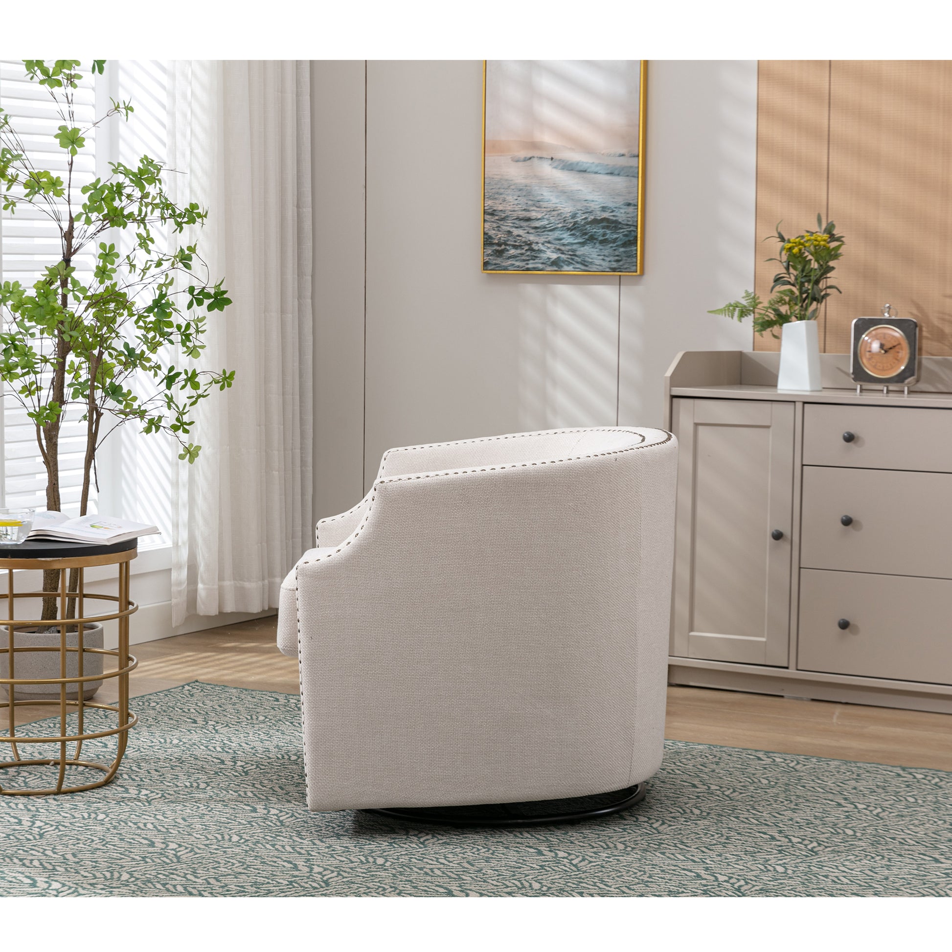 Coolmore Swivel Chair Living Room Chair Beige Foam Linen