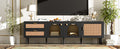 Rattan Tv Stand With 3 Cabinets & 2 Drawers, Rattan Inspired Media Console Table For Tvs Up To 80'', Led Light Entertainment Center, Tv Cabinet For Living Room, Bedroom, Home Theatre Black Primary