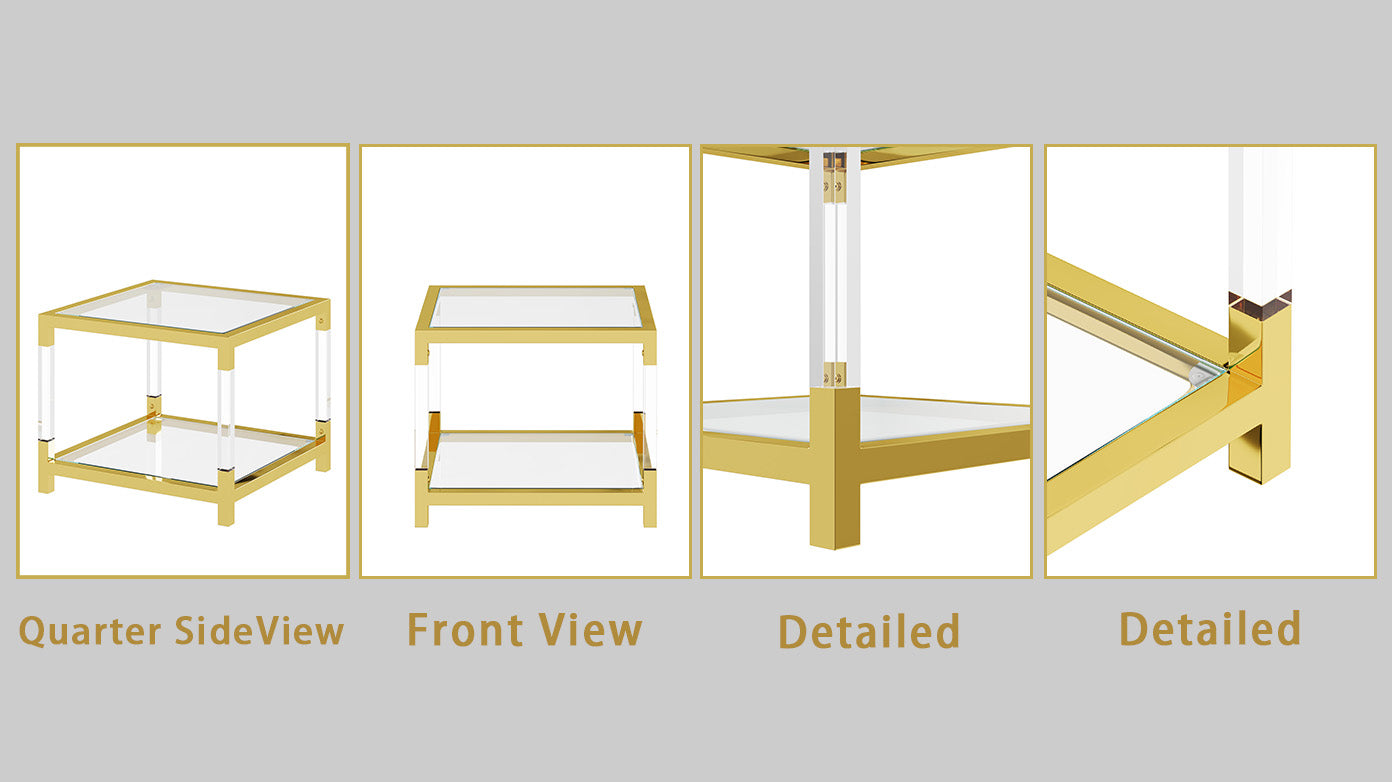 Modern Minimalist Style Gold Metal Frame With Acrylic Leg Coffee Table Cs 1195 1 Golden,Transparent Glass Acrylic