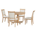 5 Piece Retro Dining Set, Round Table With Pedestal Table Base And 4 Upholstered Chairs For Dining Room And Kitchen Natural Wood Wash Natural Wood Wash Solid Wood Mdf
