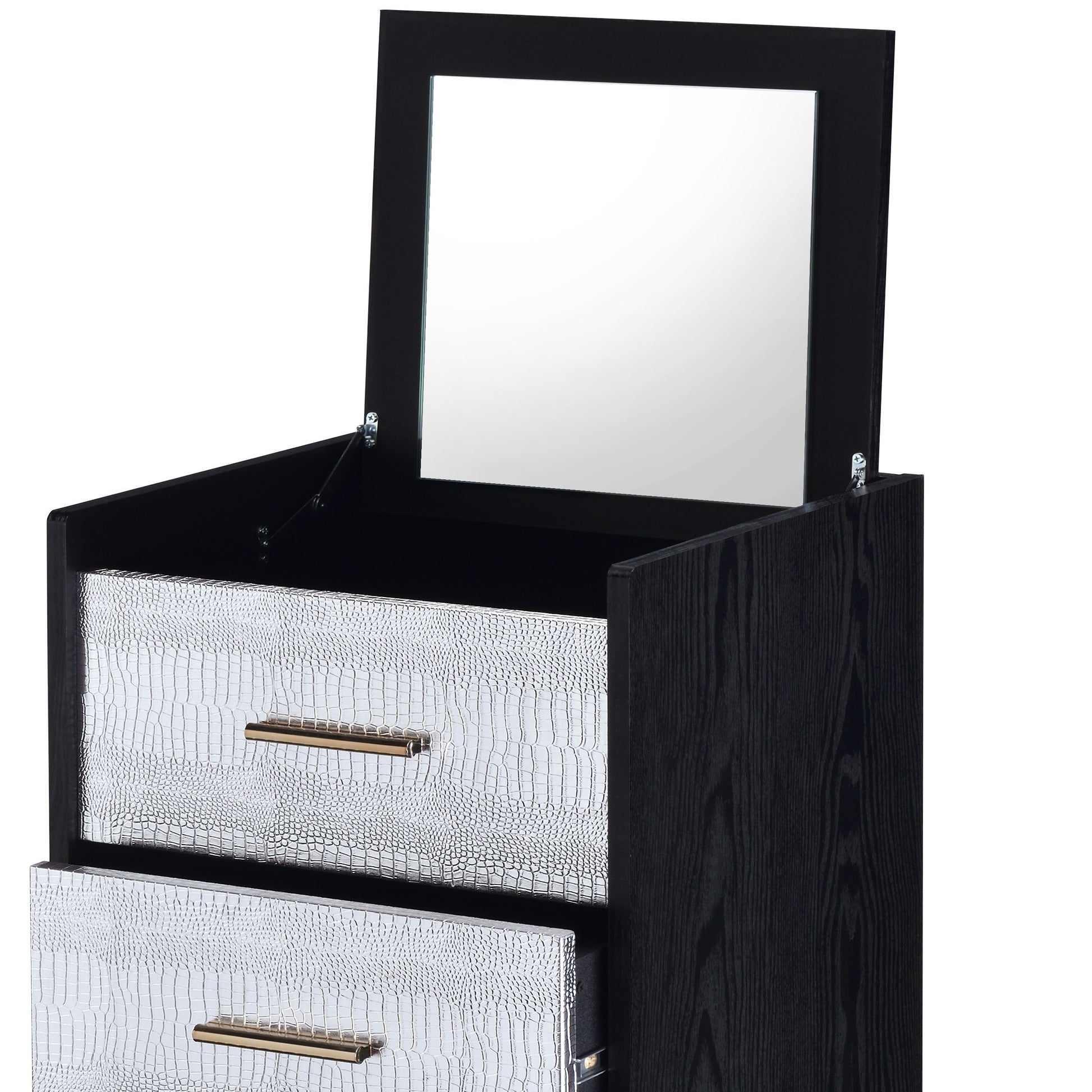 Black And Silver 4 Drawer Jewelry Armoire With Lift Top Black Silver Bedroom Modern Wood Metal