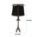 14 Inch Table Lamp, Metal Trimmed Shade, Nickel Finish, Eiffel Tower Base Black And Silver Aluminium