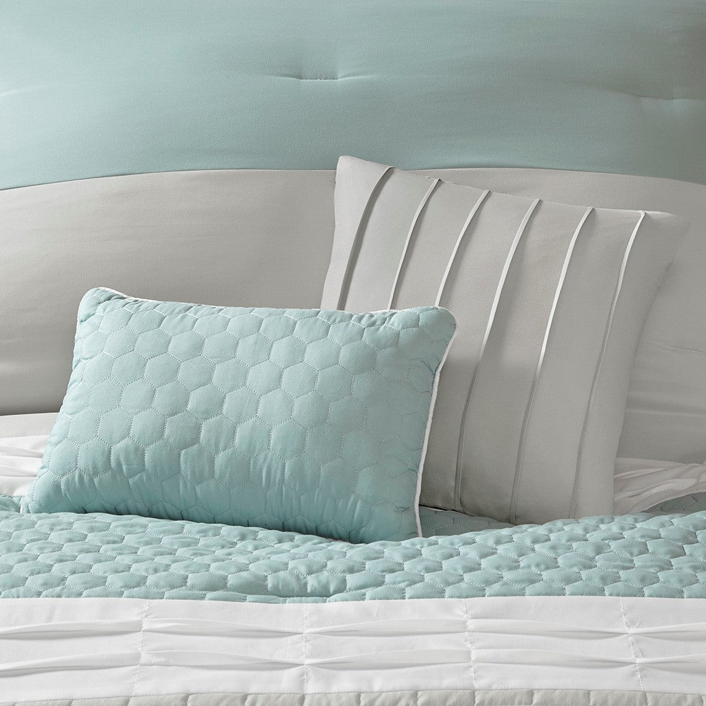8 Piece Comforter Set Seafoam Grey King King Multicolor Polyester