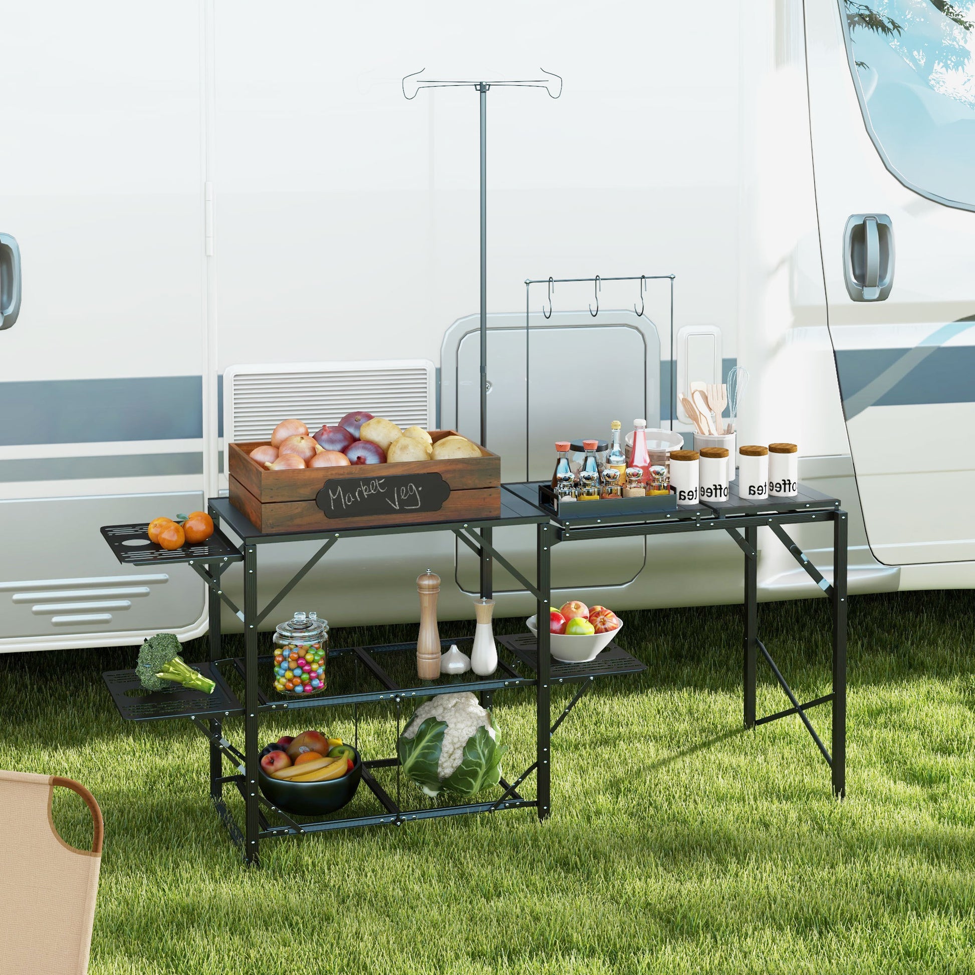 outsunny campingtisch Outsunny Folding Camp Kitchen Table, Portable Camping Cooking Station