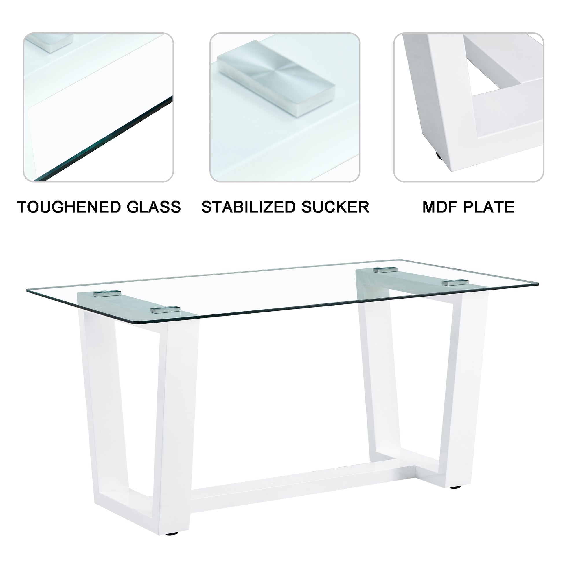 Glass Dining Table Large Modern Minimalist Rectangular For 6 8 With 0.4" Tempered Glass Tabletop And White Mdf Trapezoid Bracket,For Kitchen Dining Living Meeting Room Banquet Hall F 1550 Transparent Mdf Glass