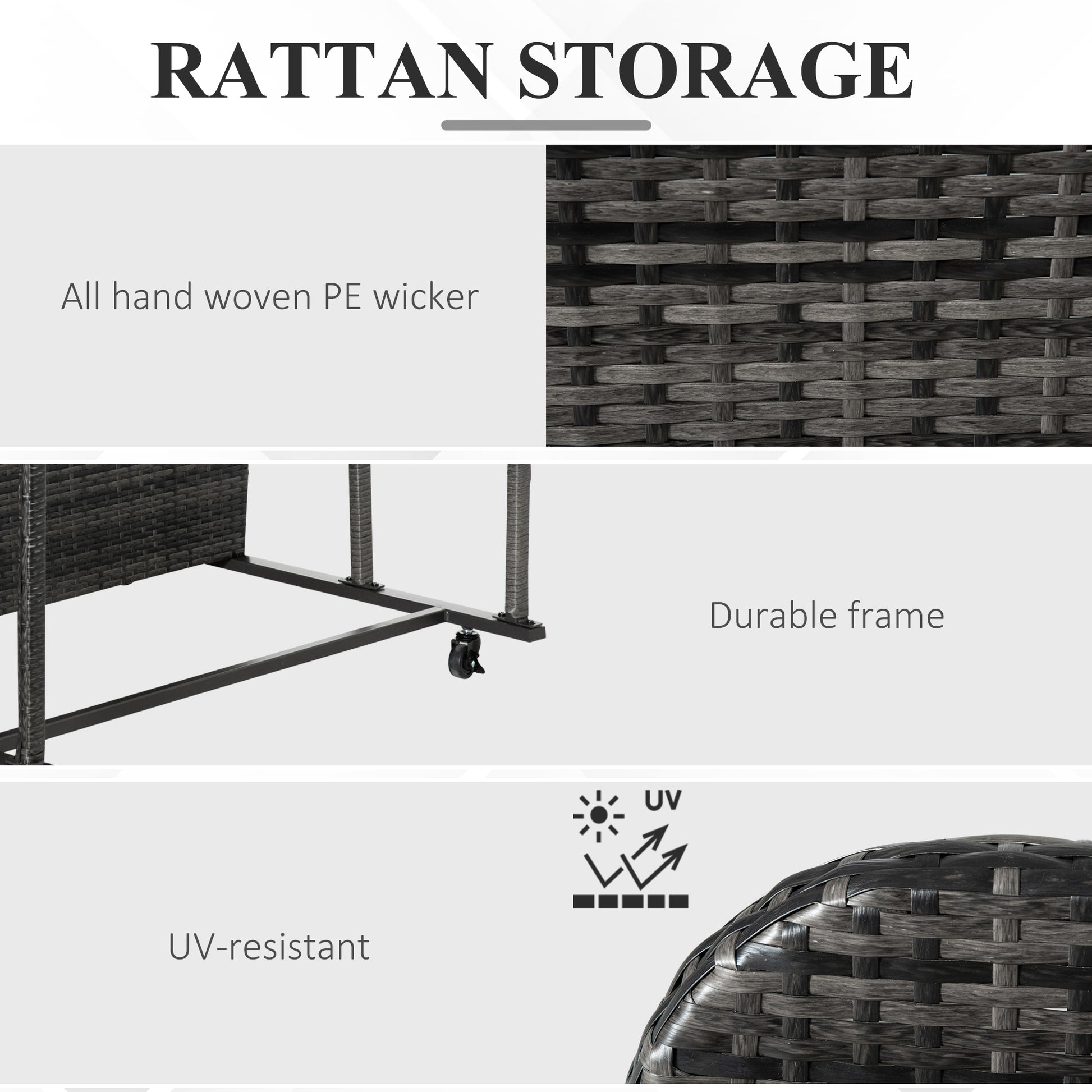 Outsunny Wicker Patio Poolside Float Storage Basket, Pe Rattan Outdoor Pool Caddy With Rolling Wheels For Floaties, Noodles, Life Vests, Beach Balls, Toys, Grey Gray Steel