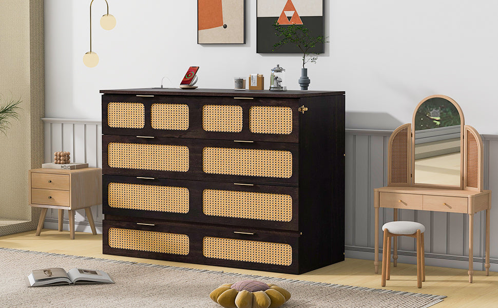 Full Size Murphy Bed With Large Drawers,Espresso Full Espresso Plywood