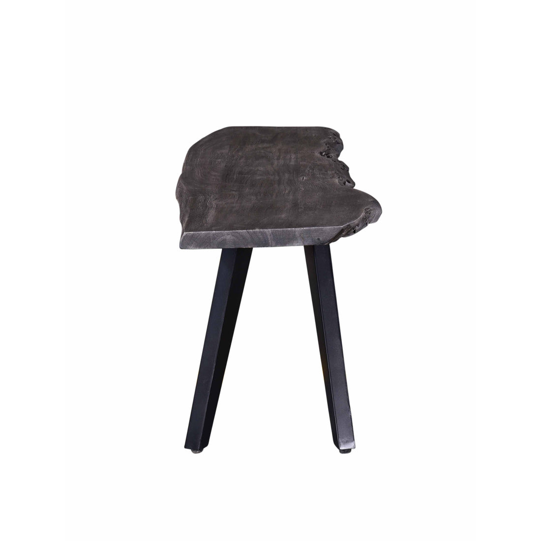 60 Inch Modern Dining Bench, Acacia Wood Table, Live Edge, Iron Legs, Gray, Black Black Gray Gray Dining Room Modern Acacia Iron Acacia Wood