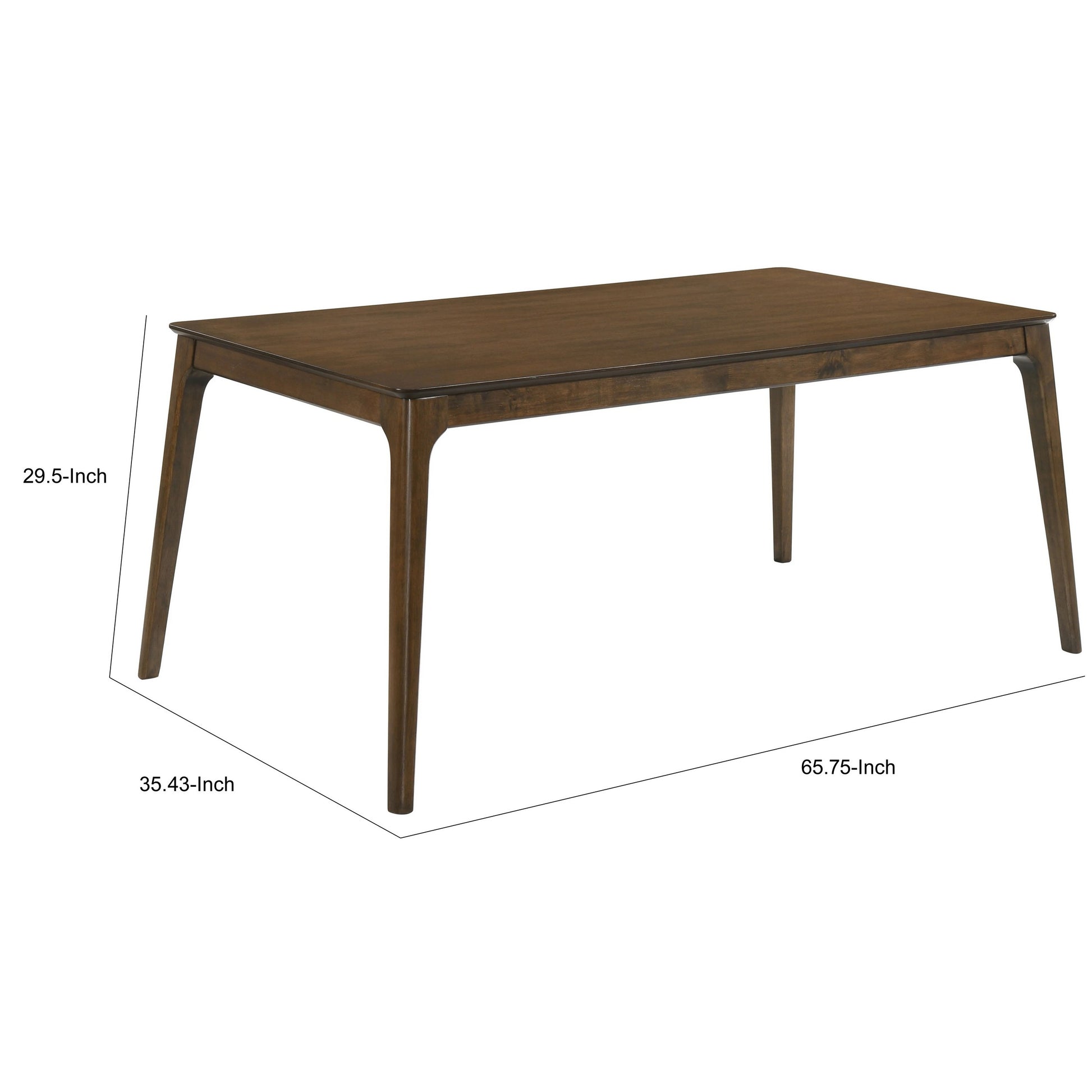 Nick 66 Inch Modern Dining Table, Rubberwood, Angled Legs, Walnut Brown Brown Wood