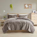 Shaggy Long Fur Comforter Mini Set Queen Grey Polyester