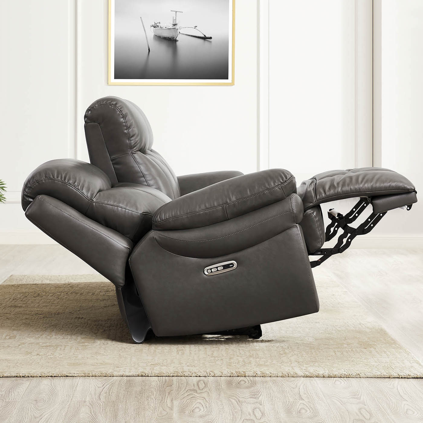 Springdale Power Headrest Zero Gravity Reclining Loveseat Gray Memory Foam Genuine Leather