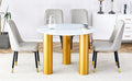 Table And Chair Set, Round Table With White Marble Pattern, Gold Mdf Table Legs, Soft And Comfortable Dining Chair, Suitable For Kitchen And Living Room White Seats 4 Mdf