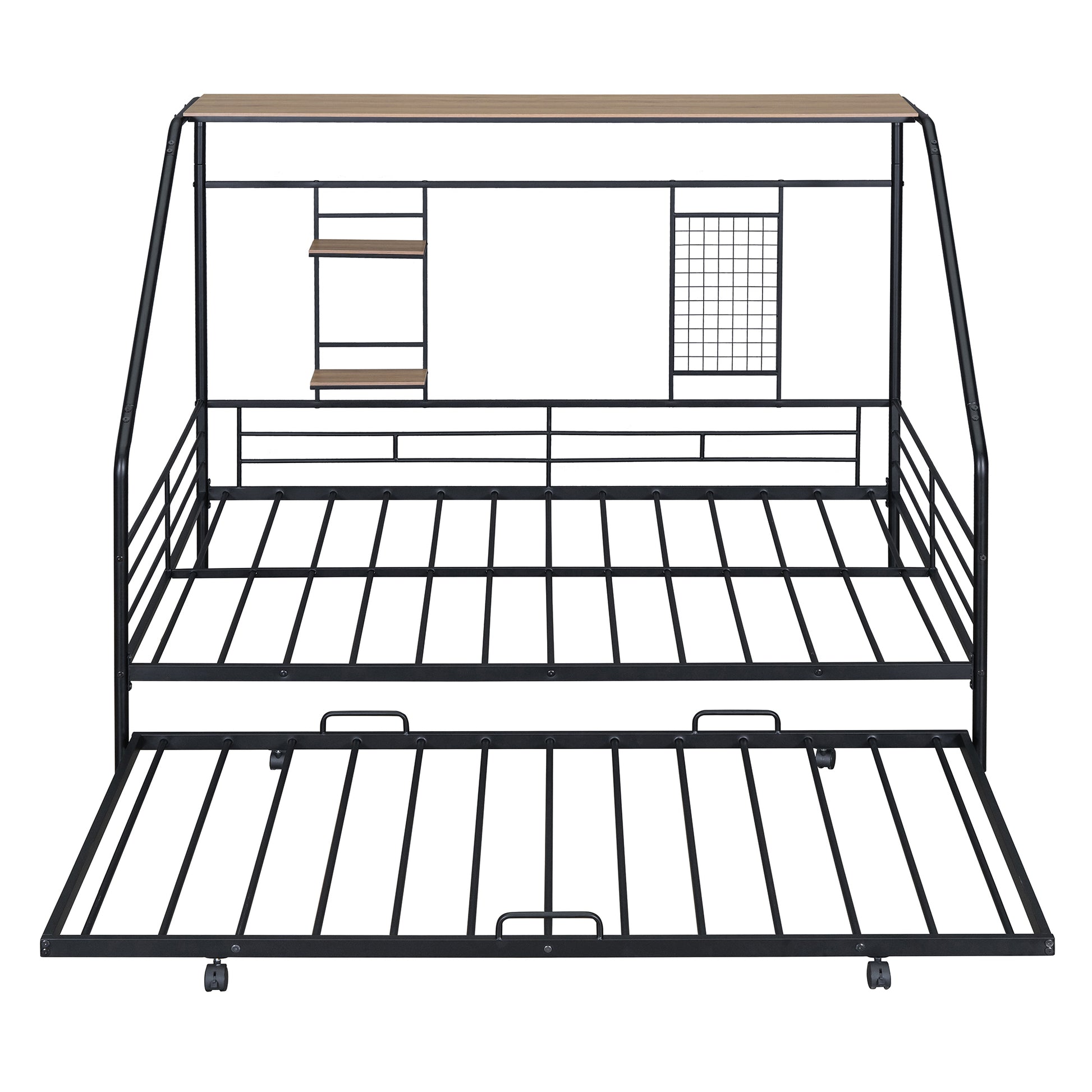 Full Size Metal House Bed With Trundle, Black Full Black Metal