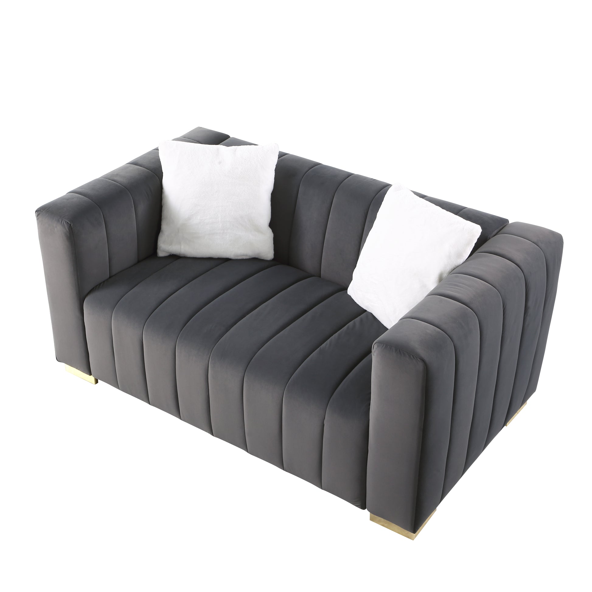 A Modern Channel Sofa Take On A Traditional Chesterfield,Grey Color,Seater Grey Velvet 2 Seat