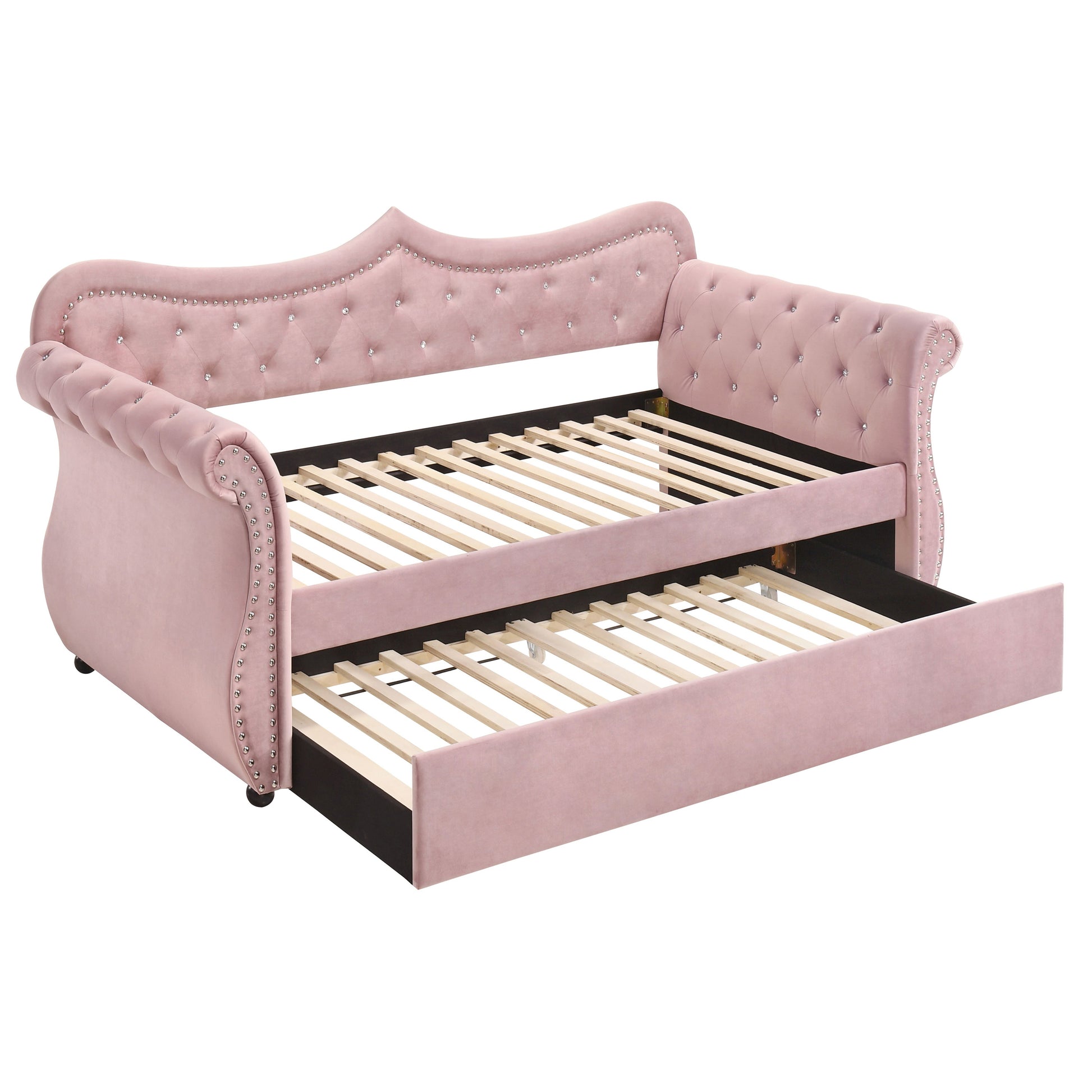 Pink Upholstered Twin Daybed With Trundle Twin Pink Wood Bedroom Contemporary Velvet Velvet