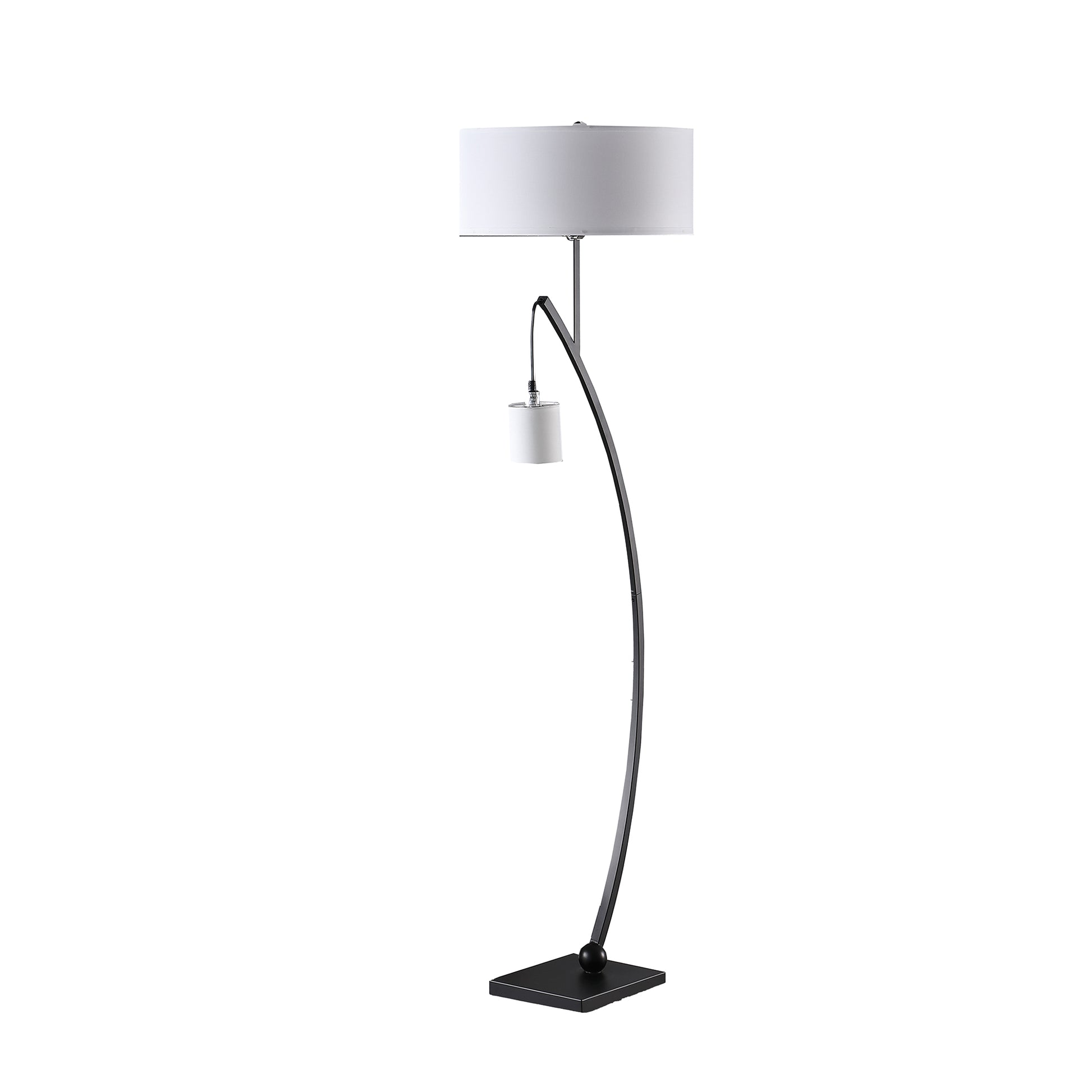 59" In Contemporary Dual Black Arc W Hanging Pendelum Lamp Metal Floor Lamp Matte Black Fabric Metal