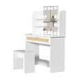 Vanity Desk Set Stool & Dressing Table With Led Lighting Mirror Drawer And Compartments Modern Wood Cosmetic Table Chest Of Drawers White Color Gloss White White 1 Drawer Bedroom Wood