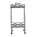 30 Inch Aluminum Bar Cart, 2 Tier Glass Shelves, Dynamic Accents, Silver Silver Aluminium