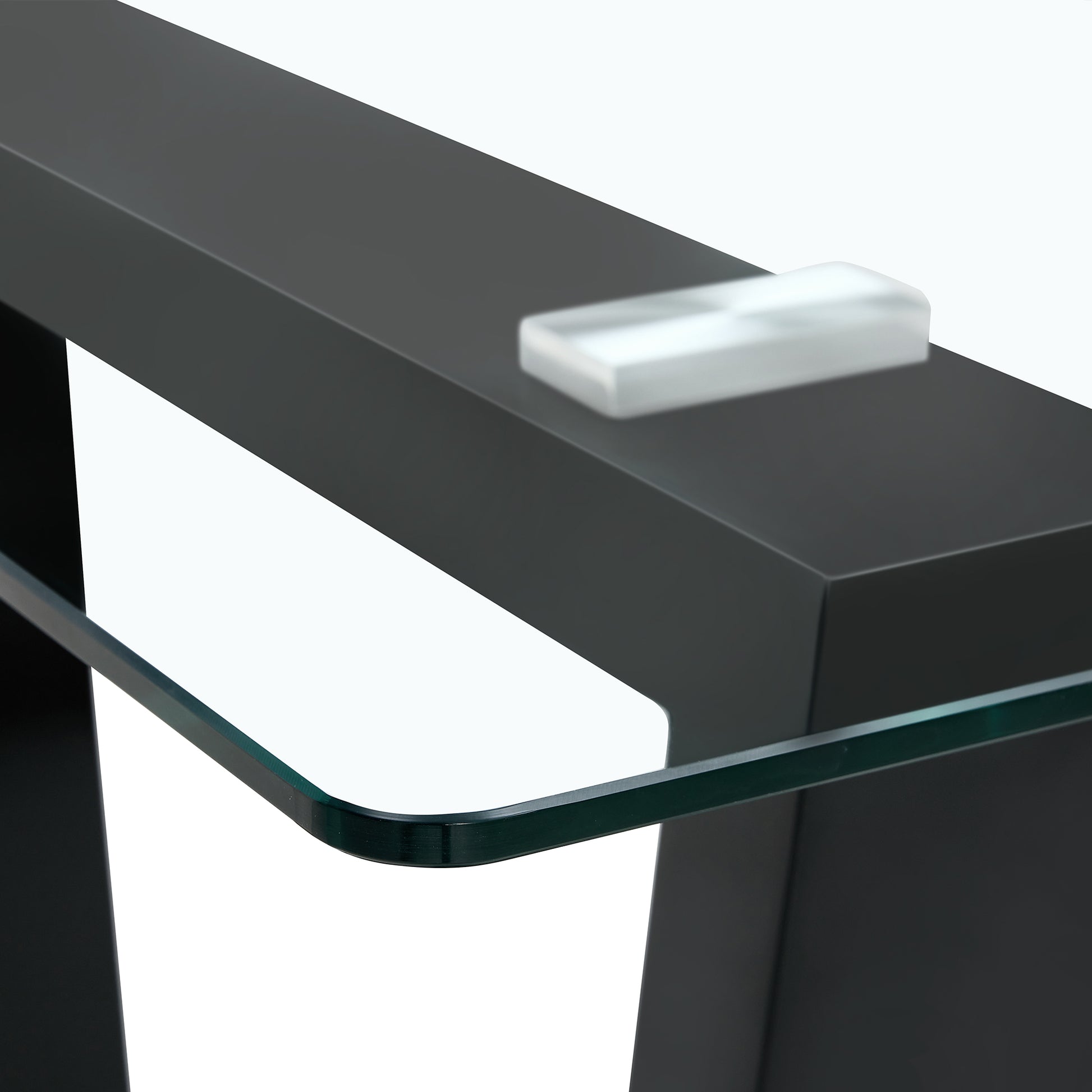 Table And Chair Set.A Rectangular Dining Table Features With Tempered Glass Top And Sleek Black Mdf Stand.Paried With 6 Pu Chairs With Checkered Armless High Back And Electroplated Metal Legs. Black,Transparent Seats 6 Mdf Glass