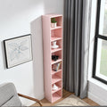 8 Tier Media Tower Rack, Cd Dvd Slim Storage Cabinet With Adjustable Shelves, Tall Narrow Bookcase Display Bookshelf For Home Office,Multi Functional Double Decker Bookcase 5 Or More Shelves Pink Adjustable Shelves Mdf