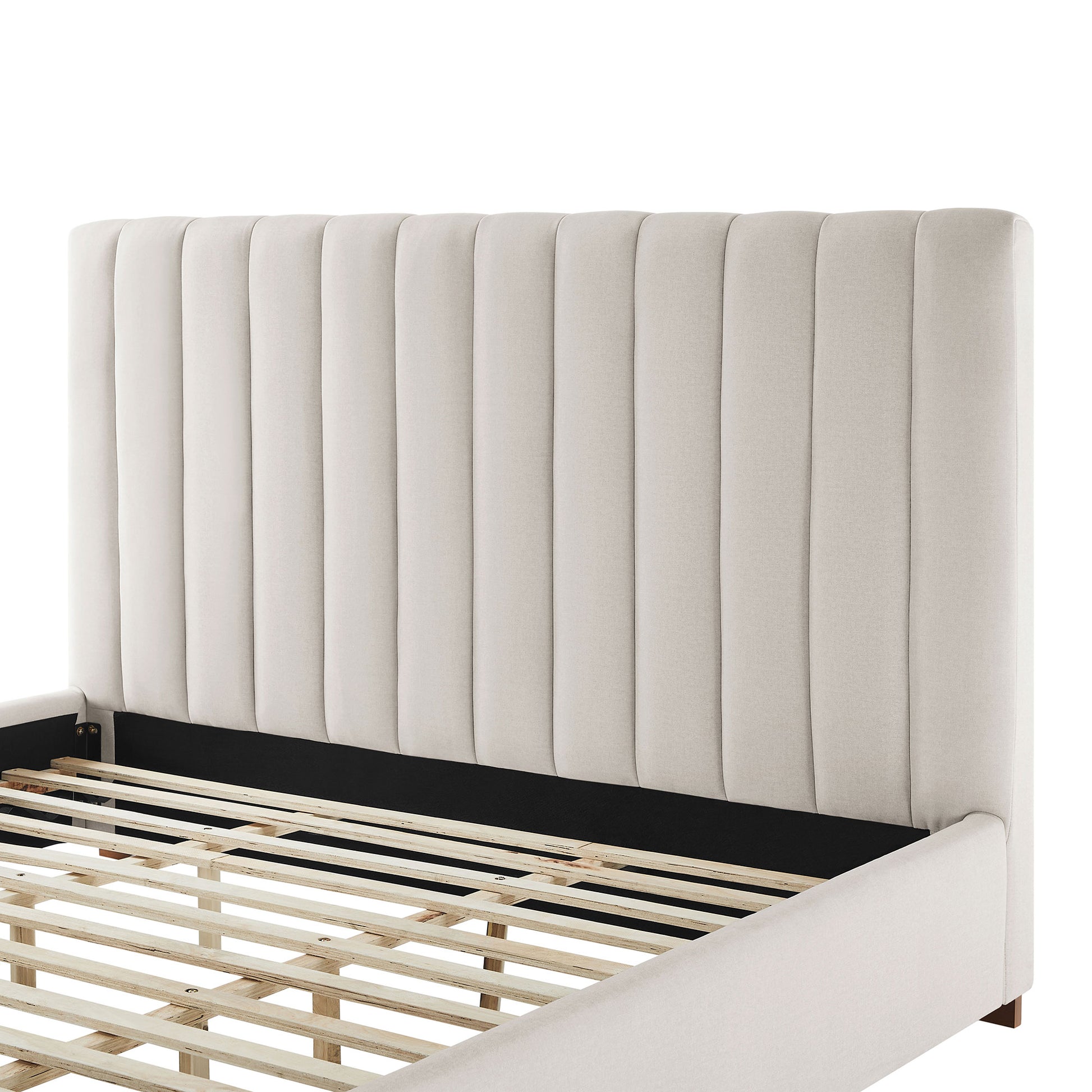 King Size Modern Design Bed Frame Upholstered Queen Bed Frame Platform With Headboard Fabric Headboard Wooden Slats Support, No Box Spring Needed,Mattress Foundation,White King White Fabric