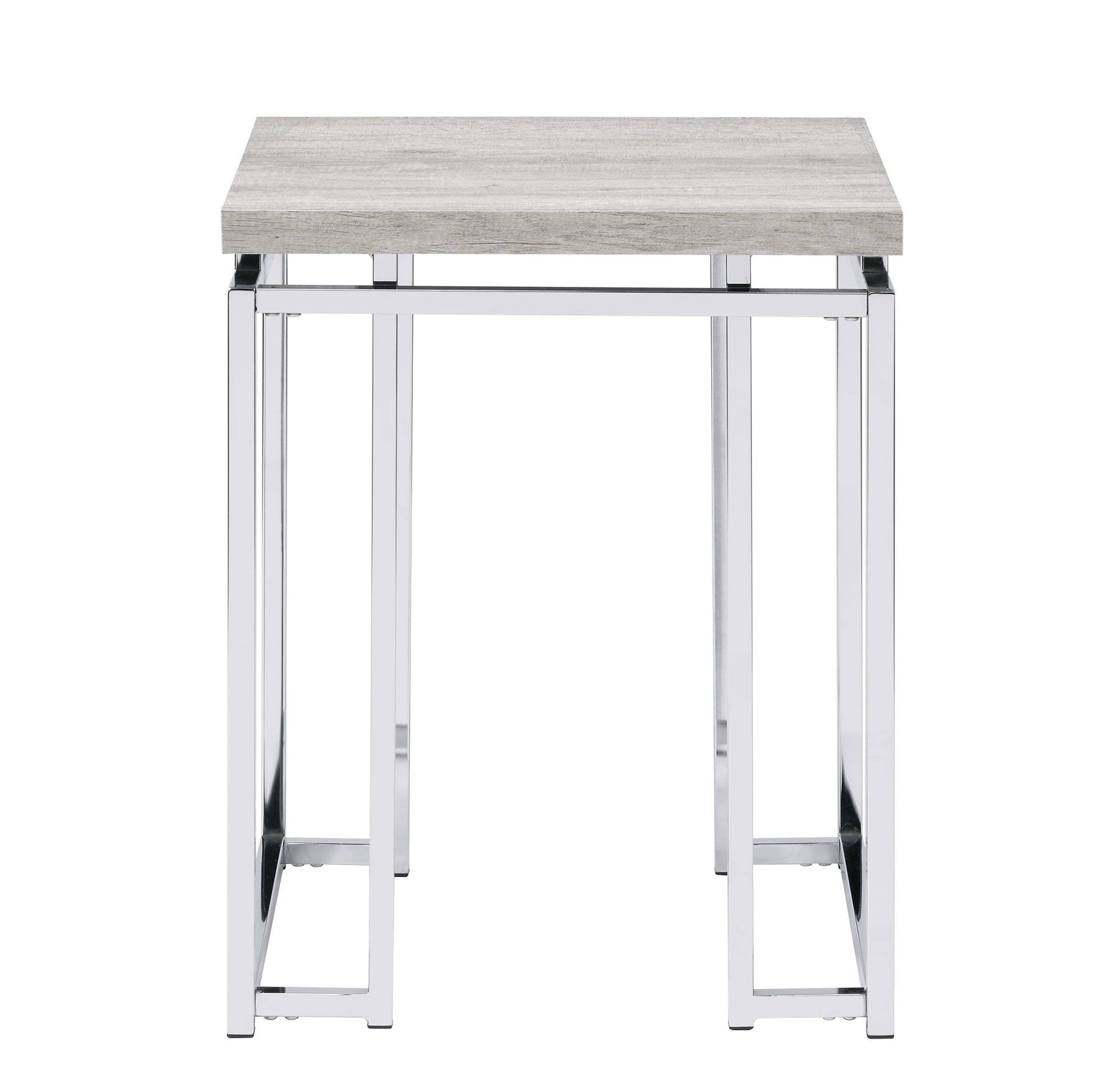 Natural Oak And Chrome End Table With Metal Sled Base Oak Primary Living Space Modern Square Wood Metal Sled