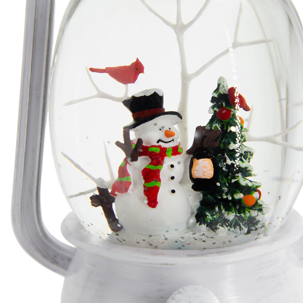 4.7X4.7X8.3"H Christmas Plastic Resin White Lantern With Snowman & Tree Led Water Spinning 6 Hours Timer, 3*Aa Batteries Required White Multi Plastic