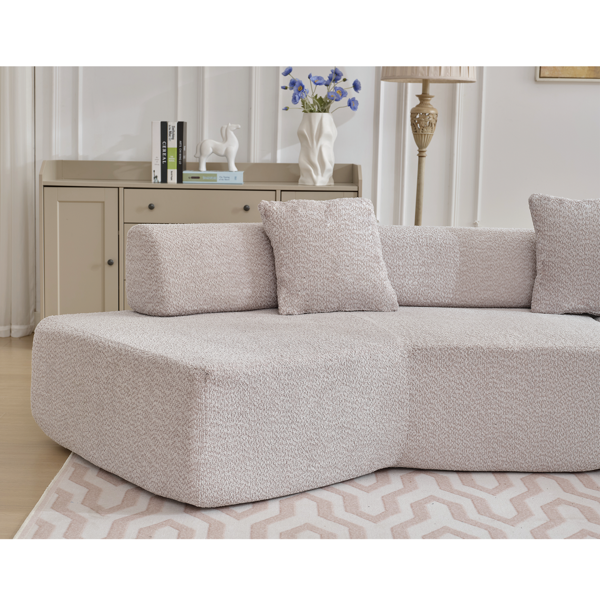 Arrived Modern Minimalist 140" L Shape Couch ,No Assembly Required,Boucle,Modular Sofa ,Couch With Chaise,Free Combination Foam Filled Sofa, 4 Seats, Gray Gray Polyester Primary Living Space Soft Modern Foam Polyester 4 Seat