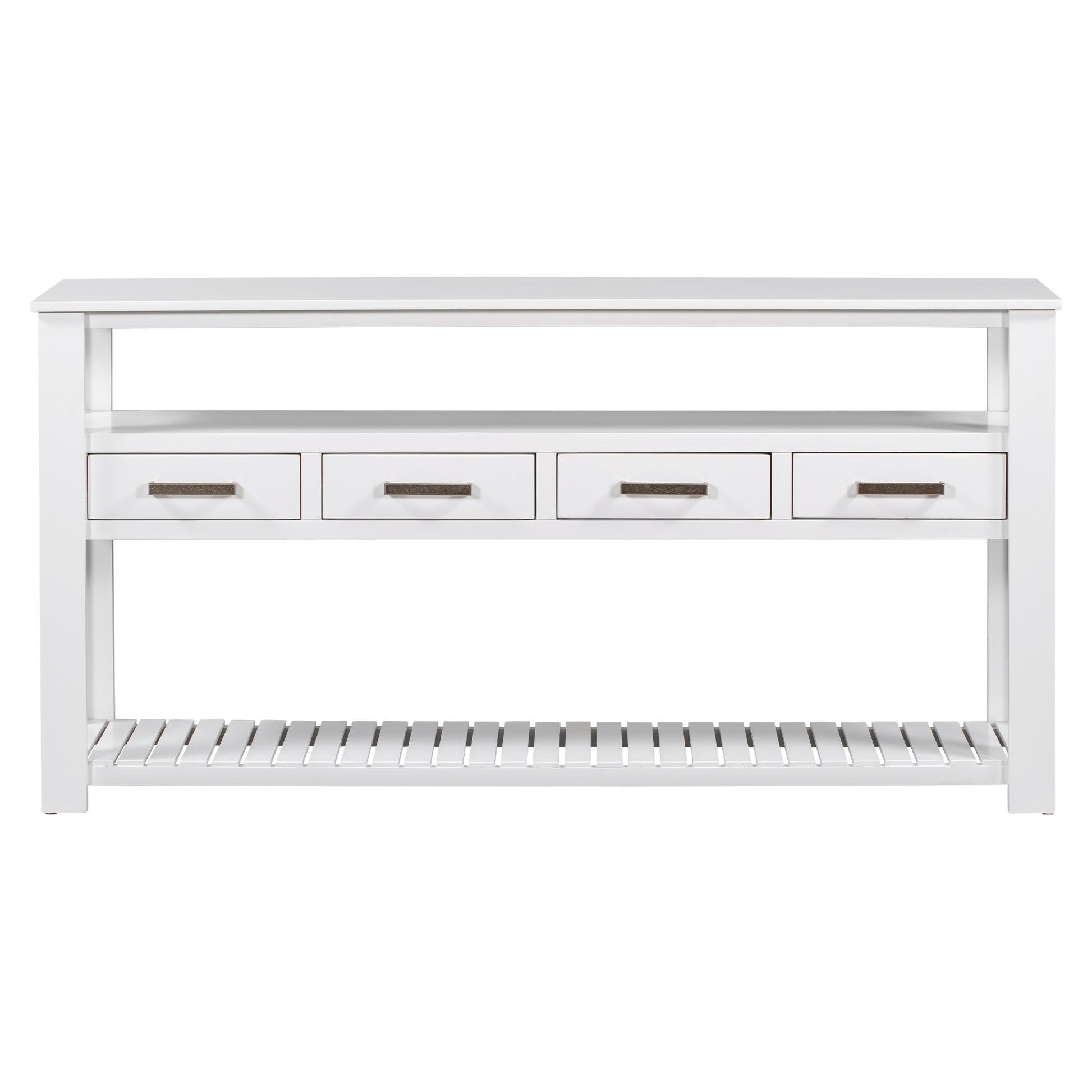 62.2'' Modern Console Table Sofa Table For Living Room With 4 Drawers And 2 Shelves White Solid Wood Mdf