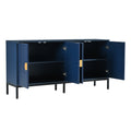 Exquisite Vertical Striped Four Door Sideboard With Sturdy Metal Legs And Semi Circular Handles, Suitable For Study, Entryway And Living Room Navy Blue Primary Living Space American Design Mdf