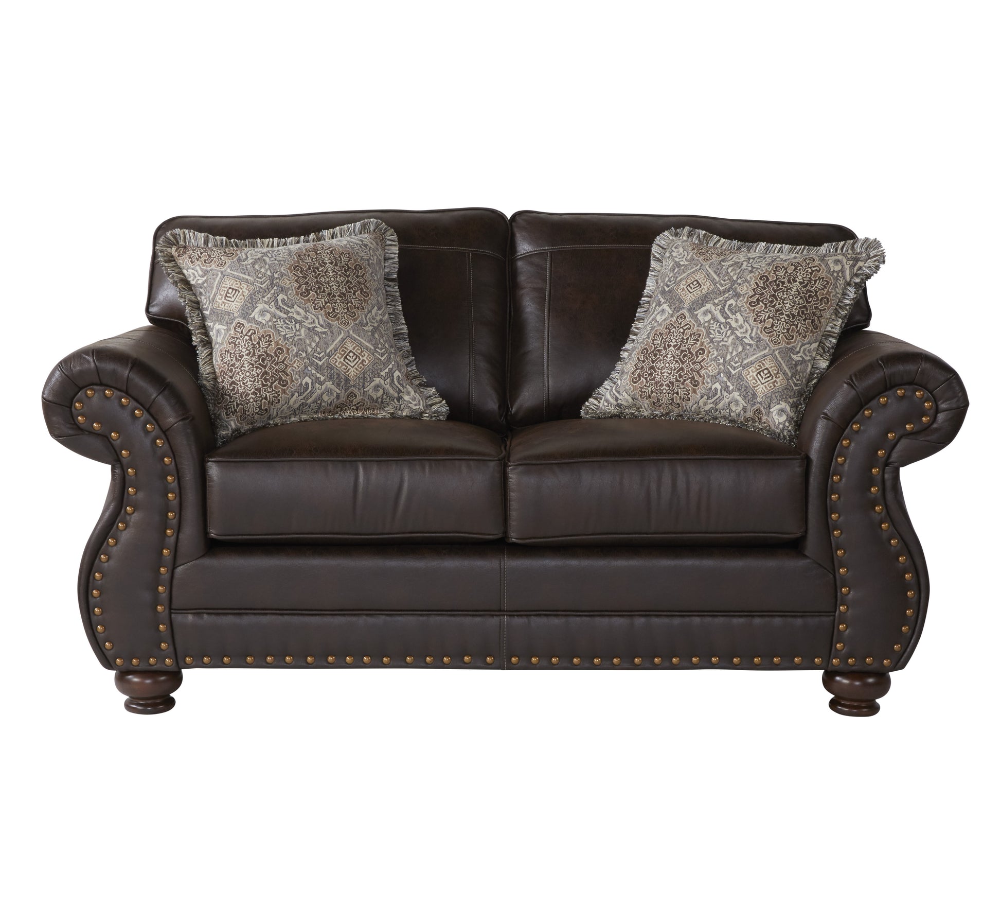 Leinster Fabric Upholstered Loveseat In Espresso Espresso Espresso Faux Leather Wood Primary Living Space Cushion Back American Traditional,Traditional Rolled Arms Faux Leather