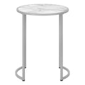 Accent Table, Side, Round, End, Nightstand, Lamp, Living Room, Bedroom, White Marble Look Laminate, Grey Metal, Contemporary, Modern White Metal