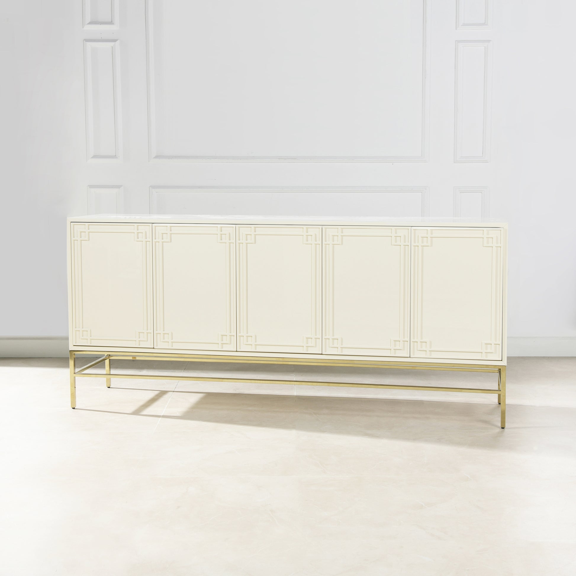 Gemini 79" Sideboard Storage Buffet, White Lacquer Birchwood White Solid Wood Mdf Solid Wood Mdf